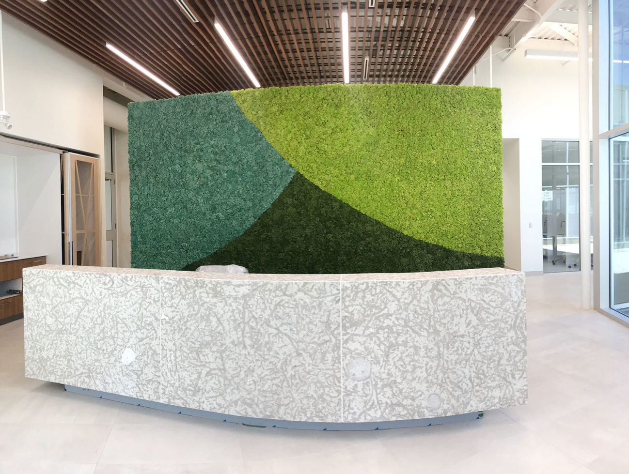 Preserved moss signage for Roquette pea factory